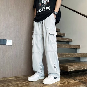 日系复古工装裤子男夏季潮牌宽松感多口袋休闲阔腿拖地裤F19/P40图片