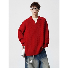 6XL-M韩版假两件翻领套头针织杉麻花长袖大码休闲毛衣MY1515P68，男装针织衫/毛衣，电商B238