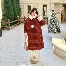 新款格子90羽绒毛呢大衣送毛领2C010-2597-P285-K418，女装羽绒服，2C010