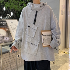 WY3097/P55春装现货港风多口袋工装宽松卫衣男连帽套头上衣外套男，男装卫衣，电商A141