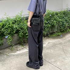现货高品质老钱风美式弯刀阔腿裤薄款泡泡格纹男女长裤，男装休闲裤，星座610A-1