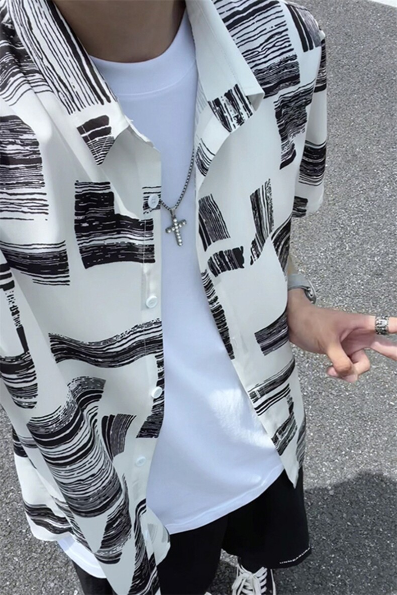 夏季新款大码休闲潮流短袖衬衫花衬衣条纹衬衫DC2252-特价P23,男装T恤,电商A007