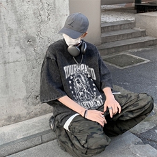 复古水洗做旧夏美式印花半袖高街重磅短袖T恤XZ514-2-1302-P38，男装T恤，星座514-2(原B239)