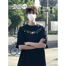 万针全刺绣解构设计260克重磅双纱纯棉高品质美式高街短袖T恤特33，男装T恤，电商A486