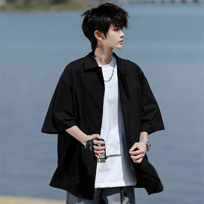 8XL-M亚麻短袖衬衫男夏薄款宽松休闲百搭大码半袖衬衣DC28002P50,男装衬衫,电商B312
