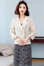 2022年新款气质春夏蕾丝小西装女士外套修身休闲百搭西服上衣，女装蕾丝衫/雪纺衫，婵米儿