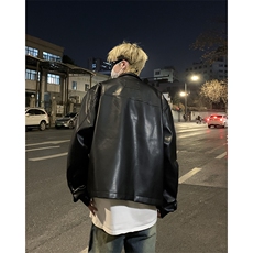 黑色短款PU皮衣外套男款春秋季设计感痞帅夹克美式复古翻领机车服，男装皮衣，星座410-6（原星座1304-1）