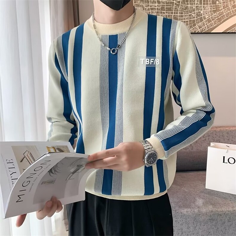 2024秋冬季新款男士毛衣长袖套头针织衫条纹保暖慵懒Q3286-P48,男装针织衫/毛衣,星座1109-3