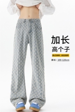提花牛仔裤男加长版高个子裤子188cm115直筒微喇阔腿拖地KZ031P58，男装牛仔裤，电商B312