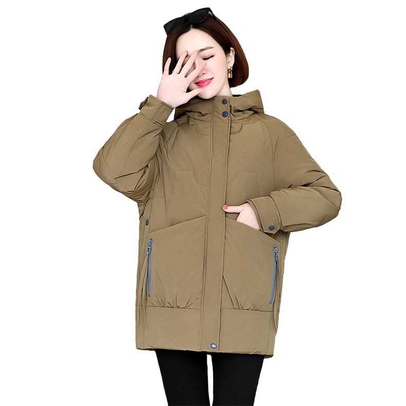 羽绒棉服2023年冬季新款女装时尚撞色休闲中长款加厚中长款棉衣图片