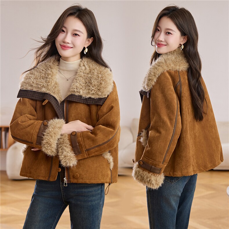 2025年冬季新款时尚潮流大气优雅皮毛一体外套，女装短外套，贵人树