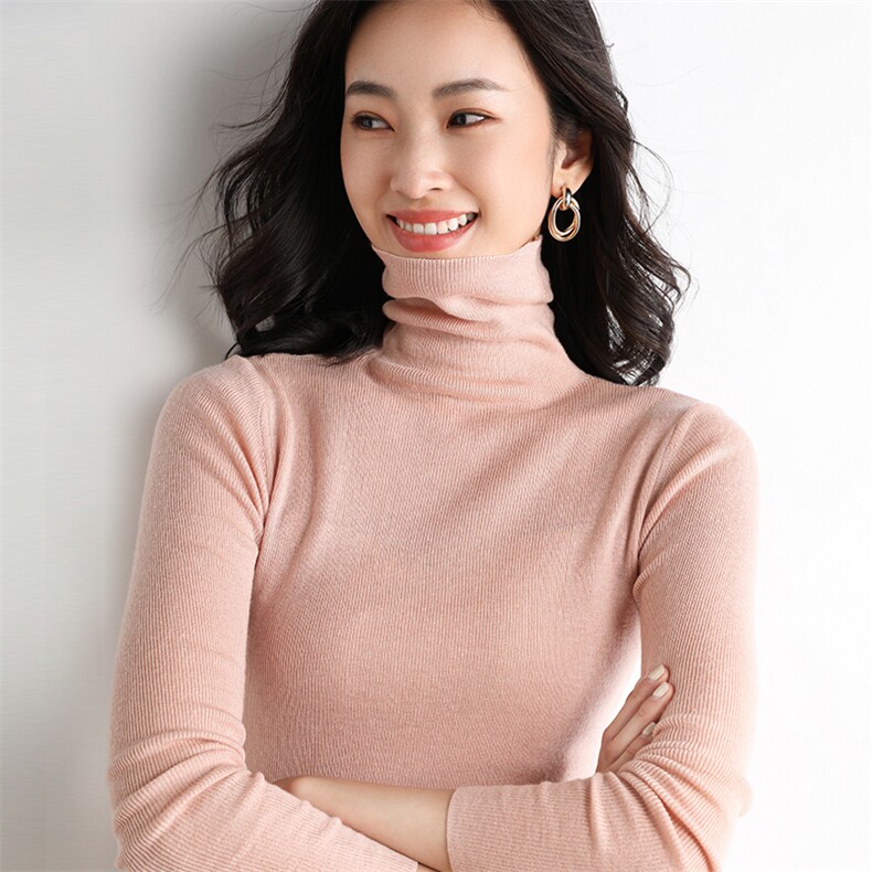 修身纯色高领毛衣女2024秋季新款时尚长袖针织衫,针织衫/毛衣,佳绒包芯纱店