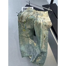 H202-P532025美式高街复古数码印花牛仔裤男女链条，男装牛仔裤，电商B323A