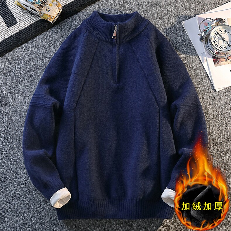 慵懒风套头上衣美式立领半开拉链加绒针织毛衣男ZB7326JR-特价P55,男装针织衫/毛衣,电商A007
