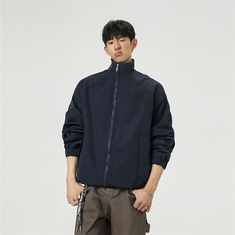 美式罗纹拼接袖子褶皱大码M-5XL教练夹克男JK78056P69控105,男装夹克,星座227-7