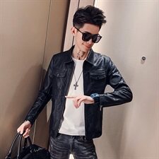 2021秋冬社会精神小伙风修身多拉链水洗皮衣外套，男装夹克，电商C301