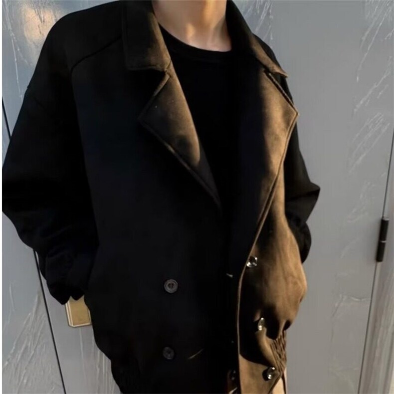 复古高级感双排扣麂皮绒夹克男女同款秋冬款宽松百搭休闲外套上衣图片