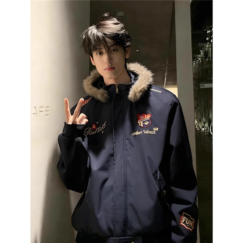 现货美式复古刺绣徽章座山雕棉衣5045特P85,男装棉衣,星座205-3