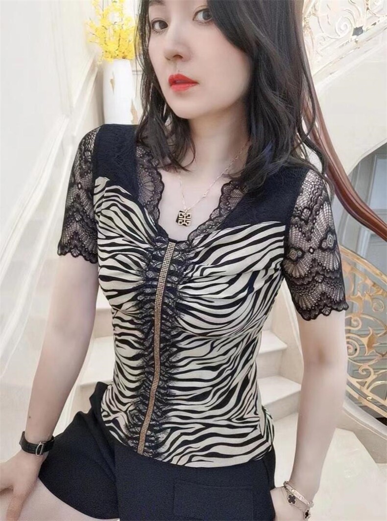 现货印花网蕾丝短袖，其它，赫琳娜