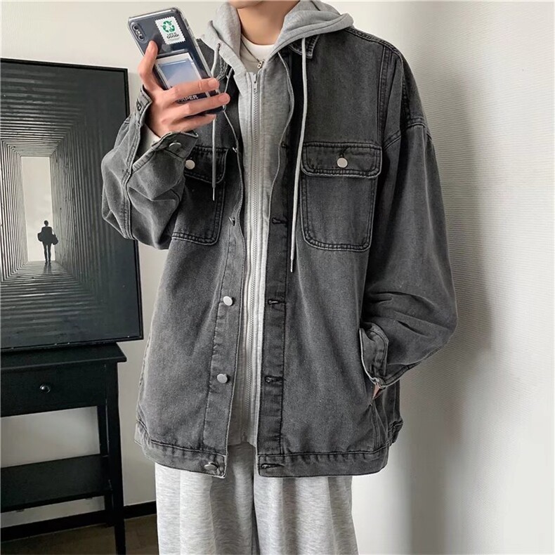 假两件拼接外套男秋冬宽松牛仔夹克潮牌ins港风韩版潮流痞帅上衣,男装工装外套,星座1210-1