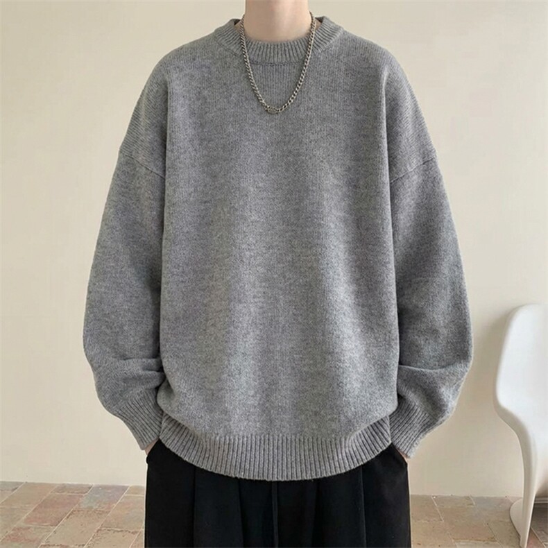重磅秋冬男女纯色打底针织衫圆领套头半高领毛衣美式复古休闲上衣图片