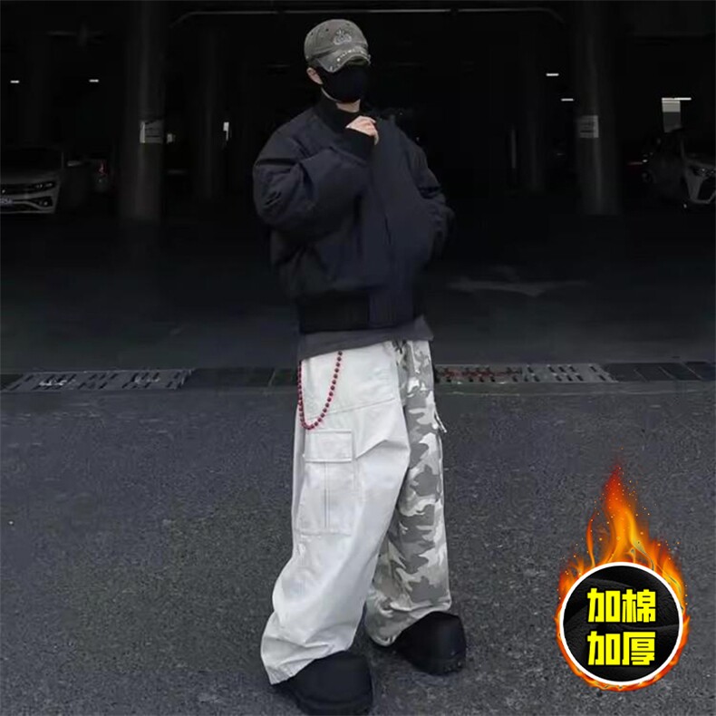 现货冬季美拉德立领飞行夹克廓形高街棒球服加棉加厚棉衣外套,男装夹克,电商A443