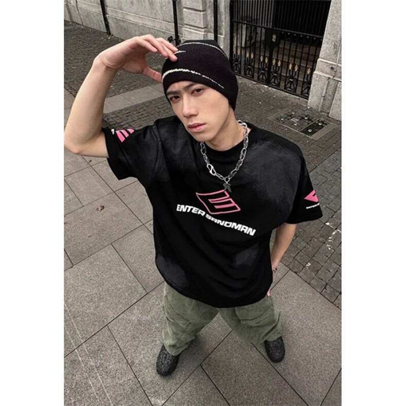 街头做脏短袖t恤男夏季新款宽松字母印花圆领五分袖体恤T5053,男装T恤,星座1116A（原606A-3）