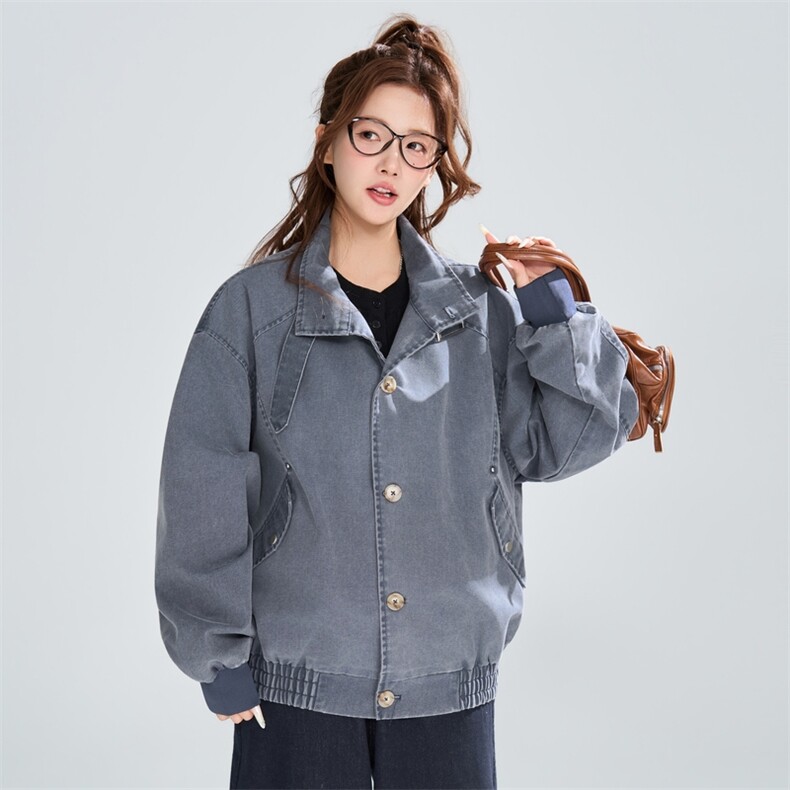 春秋宽松复古做旧立领工装夹克女潮流百搭外套XZ309JK8013P99,男装夹克,星座309（原A406）