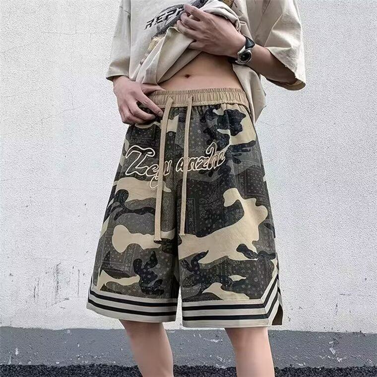 美式复古迷彩工装短裤男女夏季潮牌宽松五分休闲篮球运动裤子,男装牛仔裤,星座410-7