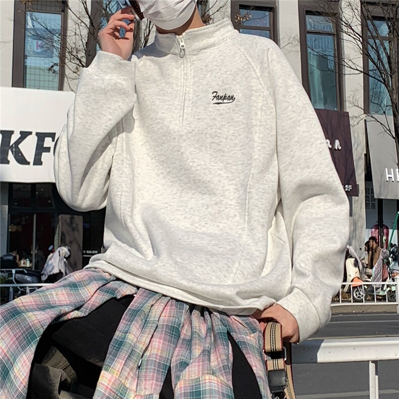 2026春秋立体裁剪大码刺绣拉链套头华棉卫衣W56686/特P28白灰色,男装卫衣,电商A094