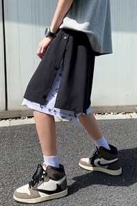 夏季假两件排扣短裤 宽松直筒五分裤 A125-6607-P35图片