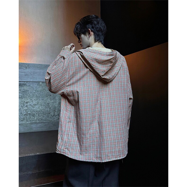 春秋男士韩系学院风设计长袖连帽格子款式衬衫外套上衣P60,男装衬衫,电商B319