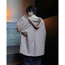 春秋男士韩系学院风设计长袖连帽格子款式衬衫外套上衣P60，男装衬衫，电商B319