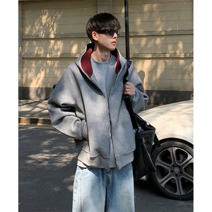 抖音得物高品质 秋冬美式高街重磅结构双层双面连帽卫衣外套XS107图片