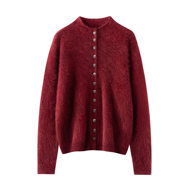 2026年秋季时尚百搭半天气简约休闲小立领多扣开衫，女装羊绒衫，万品羊绒