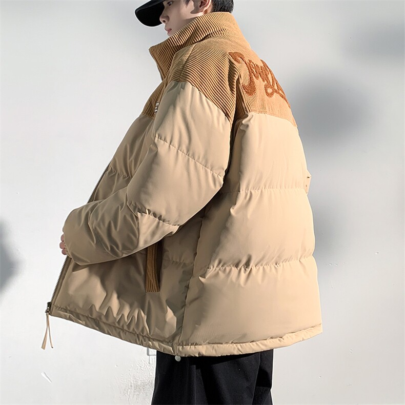 冬季青少年灯芯绒立领拼接外套休闲百搭面包服棉服5302-P78,男装棉衣,电商B306