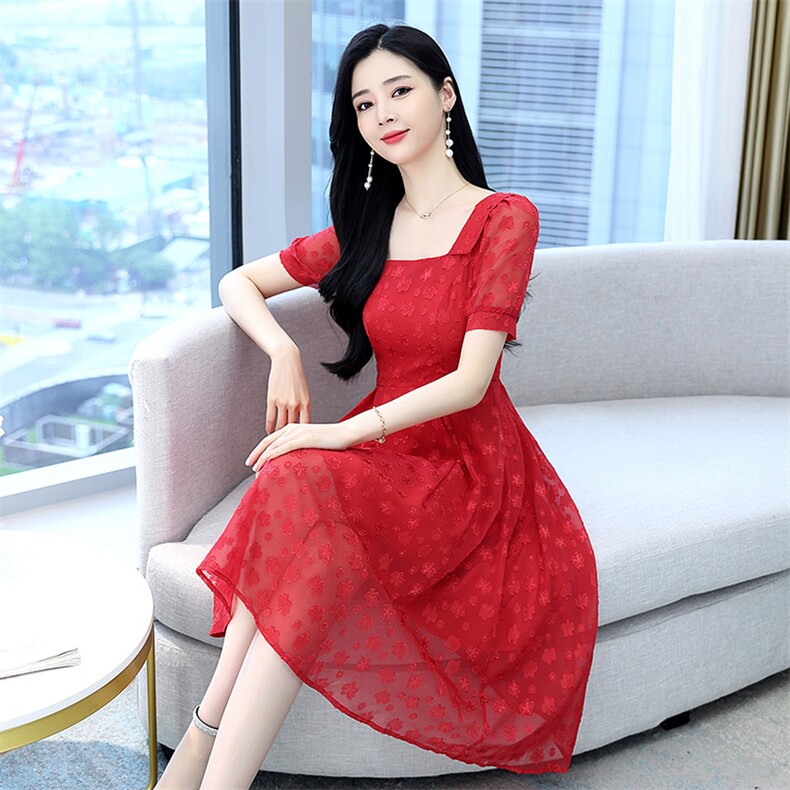 2025年夏季时尚甜美优雅性感方领舒适连衣裙,女装连衣裙,臻衣坊