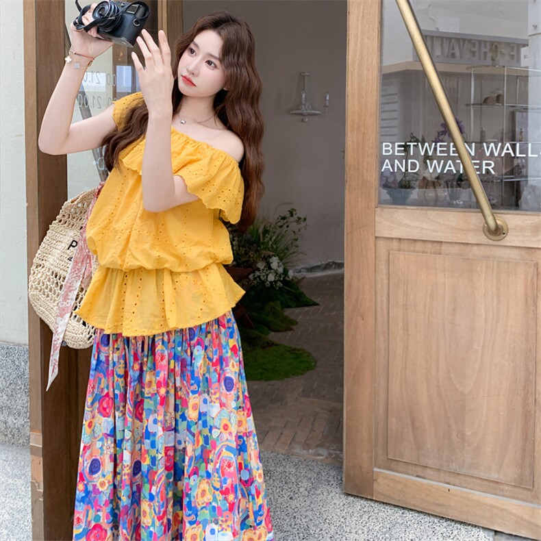 【现货】蕾丝露肩上衣碎花半身裙套装2C158-8693-P145-K208,女装套装/套裙,2C158