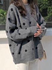 时尚百搭波点针织衫温柔显瘦加厚保暖圆领毛衣，女装针织衫/毛衣，圣旺供货