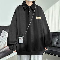 2025春季翻领贴标男贴标潮提花潮牌青少年复古Polo卫衣W325-P48，男装卫衣，电商A001
