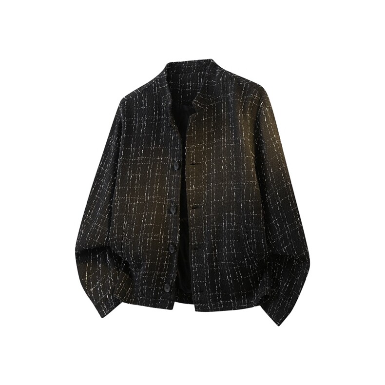 XF2623/P75春装小香风西服男短款夹克格子新中式西装痞帅立领外套，男装夹克，电商A141