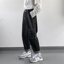 百搭吊带潮背带工装裤男士韩版宽松直筒坠感长裤牛仔裤K1106-P42，男装休闲裤，星座512-4