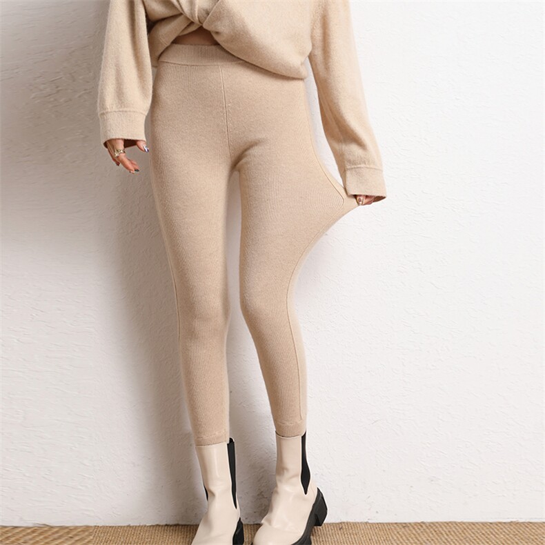 2024年秋季抽条高腰纯色保暖显瘦羊绒打底裤，女装打底裤，五色羊羊绒