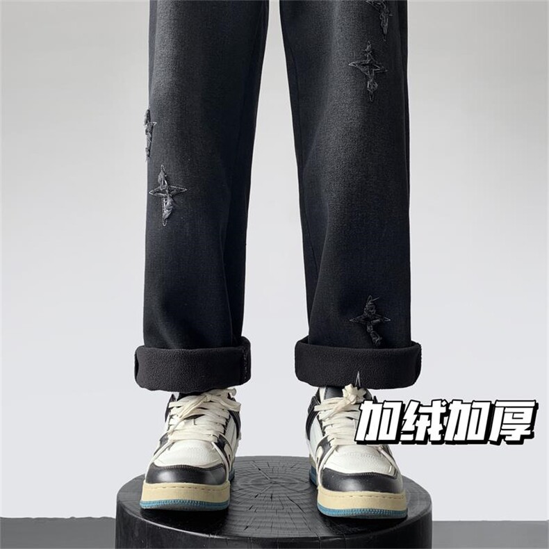 2025冬季新款复古星星刺绣加绒加厚牛仔裤A316-1--K1208P68控85图片