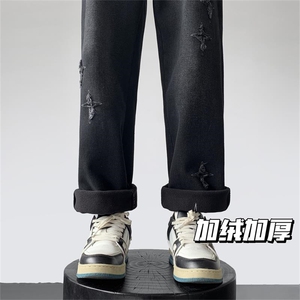 2025冬季新款复古星星刺绣加绒加厚牛仔裤A316-1--K1208P68控85图片