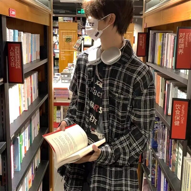 UFAD美式潮牌复古格子磨毛长袖衬衫情侣宽松情侣外套 C22图片