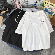 LD54167-P45连帽短袖t恤男大码胖子带帽五分袖中袖，男装T恤，电商A040