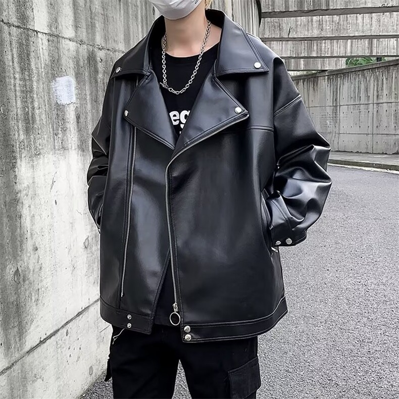 港风秋款男皮夹克西装领工装拉链宽松休闲皮外套JK902P63,男装夹克,星座1013-1