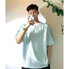 抖音得物品质二开240克宽松纯棉美式潮牌印花三条杠中性风短袖T恤，男装T恤，电商A486-1