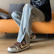 欧美hiphop阔腿牛仔裤男潮ins高街vibe宽松直筒拉链裤子N8826-P45，男装牛仔裤，星座1008-1